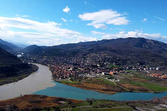 View on Mtskheta and the confluence of the Mtkvari and Aragvi rivers