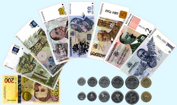 Georgische Lari, eerste serie bankbiljetten en munten van Georgië